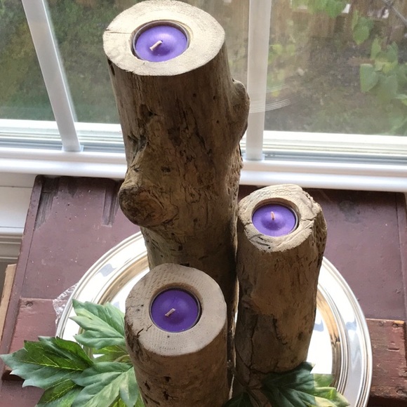Extra Large Driftwood Candles set of 3 Tea Lights - Picture 6 of 13